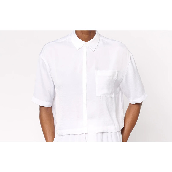 Barefoot Dreams Tops - Barefoot Dreams Washed Satin Cropped Shirt Short Sleeve White Women’s 1X